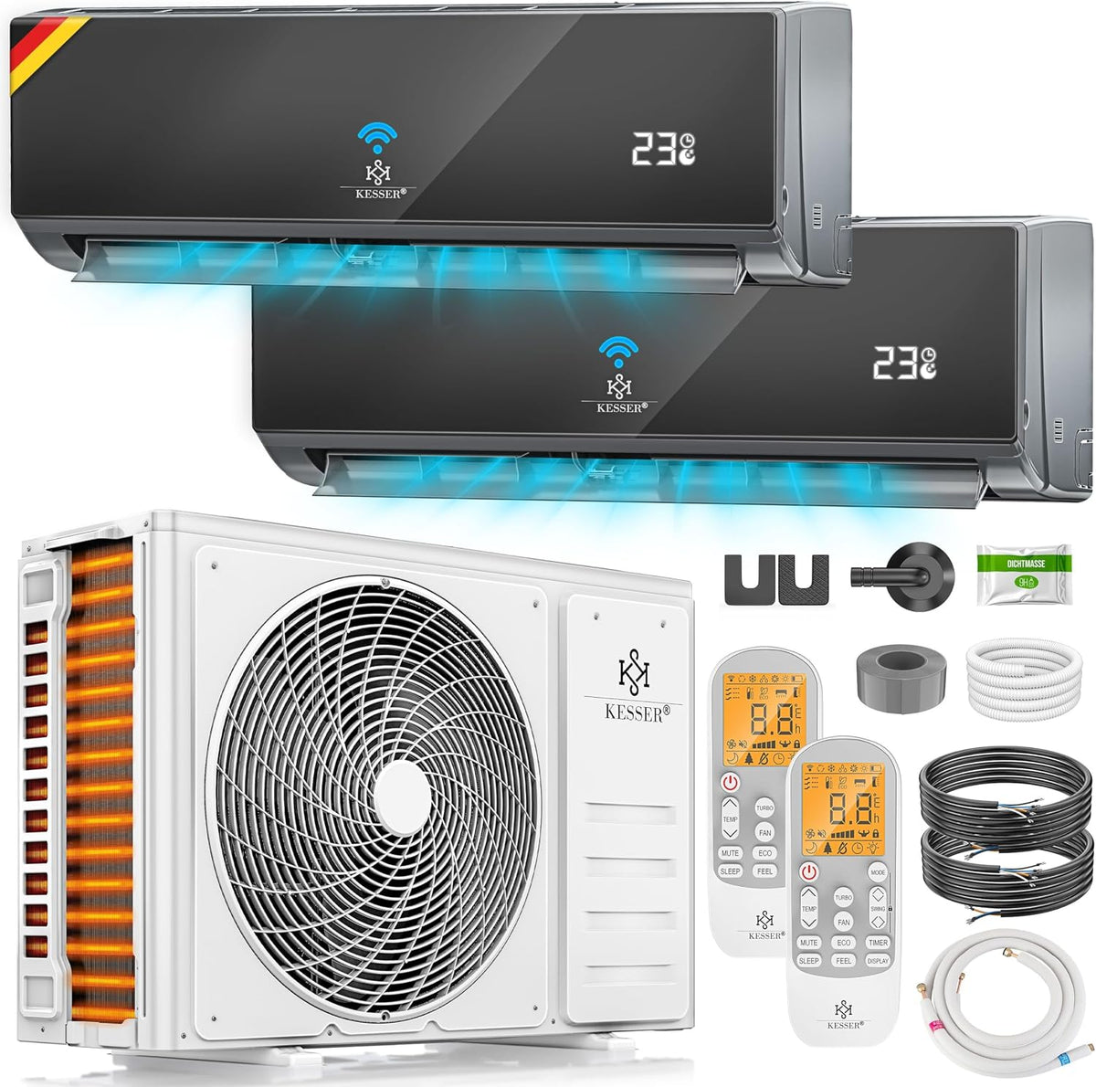 KESSER Split-Klimaanlage, Weiß, Multisplit Klimaanlage 2 Innengeräte, 18000 BTU, Split Klimagerät Set mit WiFi/App
