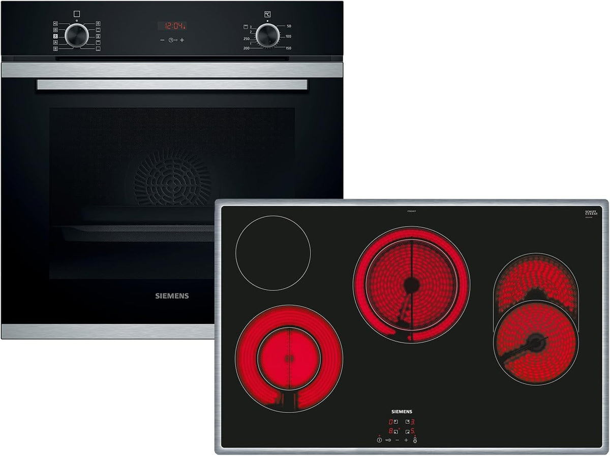 Siemens Backofen, Schwarz, EQ214KD00Z Set HR214ABS0 + Glaskeramikkochfeld ET845HH17