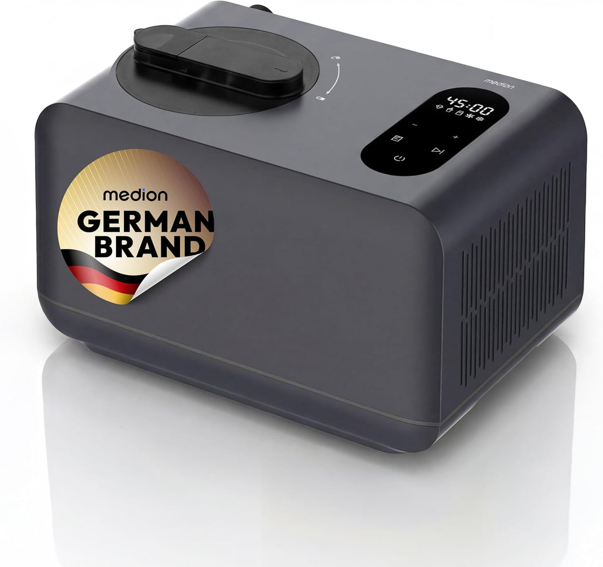 MEDION Eismaschine, Grau, mit Kompressor Eiscreme Joghurt & Slush ohne Vorkühlen