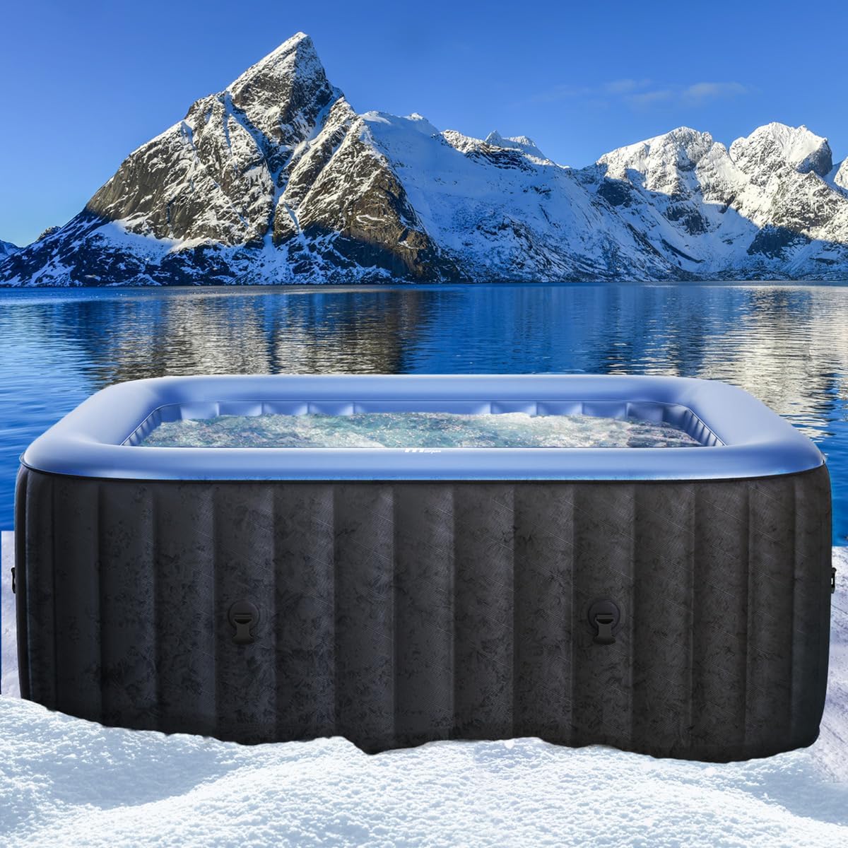BRAST Aufblasbare Pools, 158x158 cm, schwarz/blau, Whirlpool aufblasbar MSpa Tekapo für 4 Personen In-Outdoor