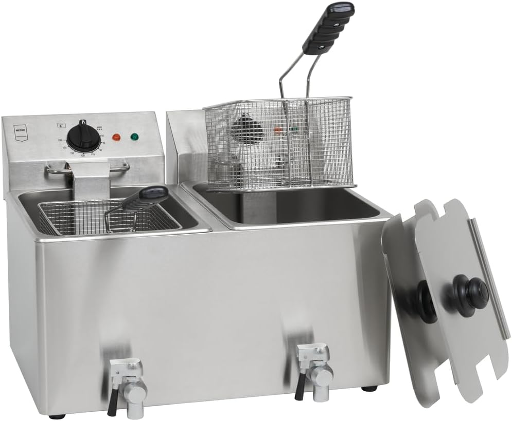 METRO Professional Heißluftfritteuse, 8 Liter, 3250 W, Silber, Elektrische Fritteuse GDF3028, Doppelkammer, Edelstahl Fritteuse