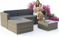 Sofa Mucola, Grau, Rattan Gartenmöbel Set aus Polyrattan, Couch, Tisch, Hocker & Stuhl, Wetterfest & Robust, Lounge Set für Garten