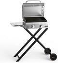 onlyfire Gasgrill, 45,8x36 cm, 4,7 kW, Silber/Schwarz, Edelstahl Grillwagen 2 Brenner mit Faltbarem Wagen, Seitenablagen und Grillplatte