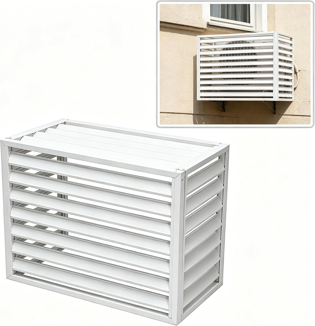 unmjgybc Split-Klimaanlage, 100×50×70 cm, Weiß, Abdeckung für Außengerät mit Lamellendach, solide windfeste Struktur