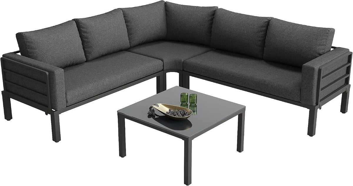 kowdom Beistelltisch, 10 cm, Grau, Gartenmöbel Set Ecksofa für 4-5 Personen mit & Sitzkissen, Balkon und Garten