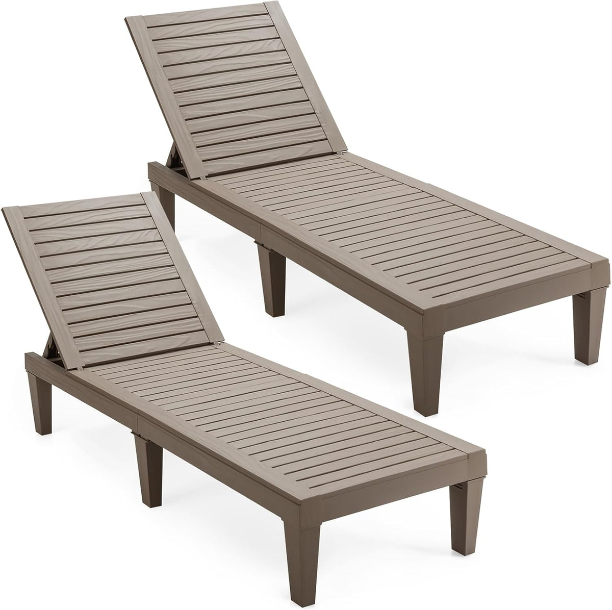 COSTWAY Liegen, 180 kg, Taupe, 2er Set Sonnenliege Kunststoff wetterfest, Gartenliege mit Verstellbarer Rückenlehne