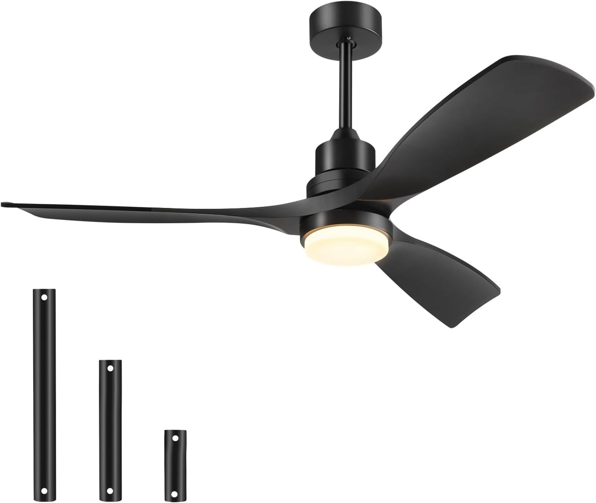 Forrovenco Deckenventilator, 52 Zoll, 132 cm, Schwarz, mit Beleuchtung und Fernbedienung, Leise DC Motor, 3 Flügel