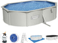 Bestway Stahlrahmenpool, 500 x 360 x 120 cm, Wasserkapazität (90%): 16.269 Liter, Innenverkleidung in Kieselmosaik-Optik, grau