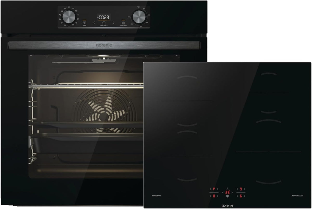 Gorenje Backofen, 77 L, schwarz, Kombination aus autarkem Kochfeld GI6401BSC und Einbau-, Made in Europe, ExtraSteam