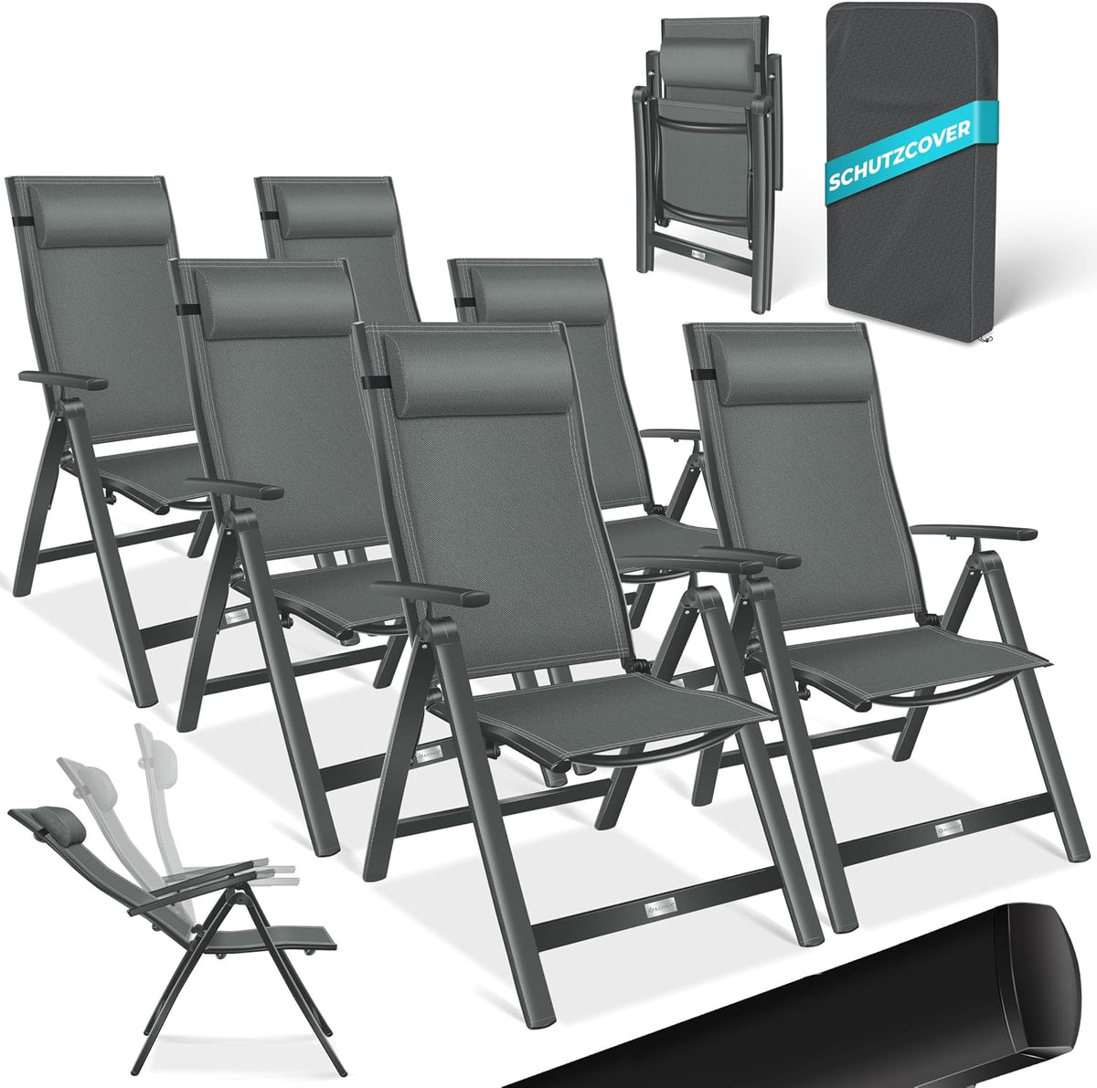KESSER Esszimmerstuhl, Anthrazit, Gartenstuhl Hochlehner mit Armlehnen 6er Set Aluminium
