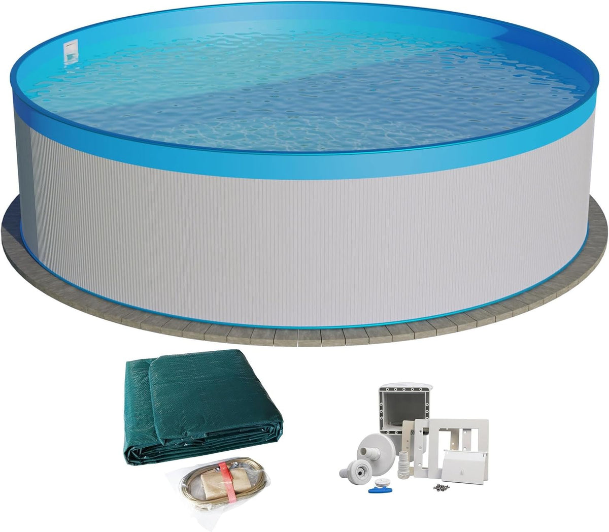 Planet Pool Stahlrahmenpool, 350x120 cm, 0,4 mm, 0,3 mm, blau, Stahlwand Set (3-teilig) rund, Stahl weiß, Folie