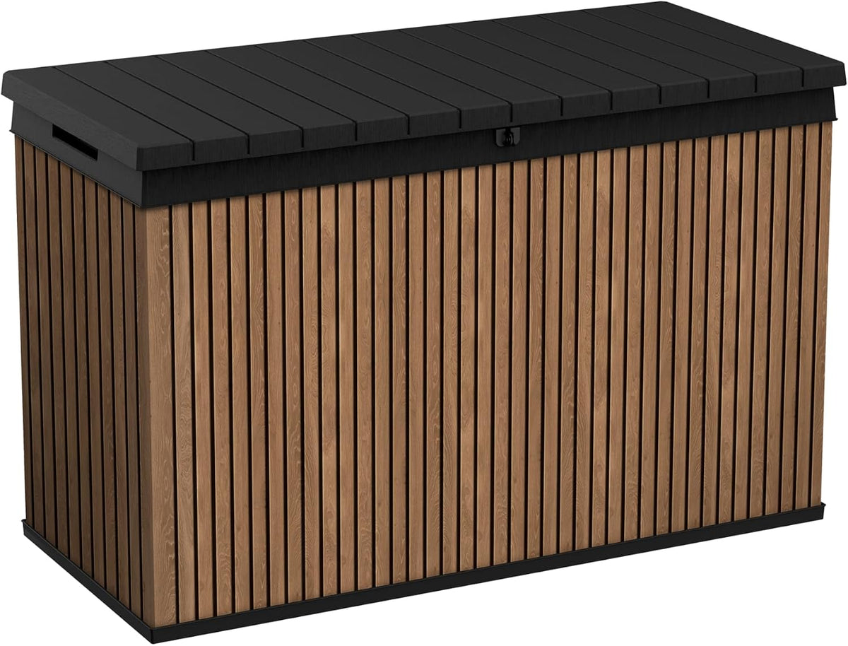 Koll Living Auflagenboxen, 662 Liter - mit zwei Gasdruckfedern für ein samftes Öffnen & Schließen des Deckels-, 300 KG, Schwarz/Braun
