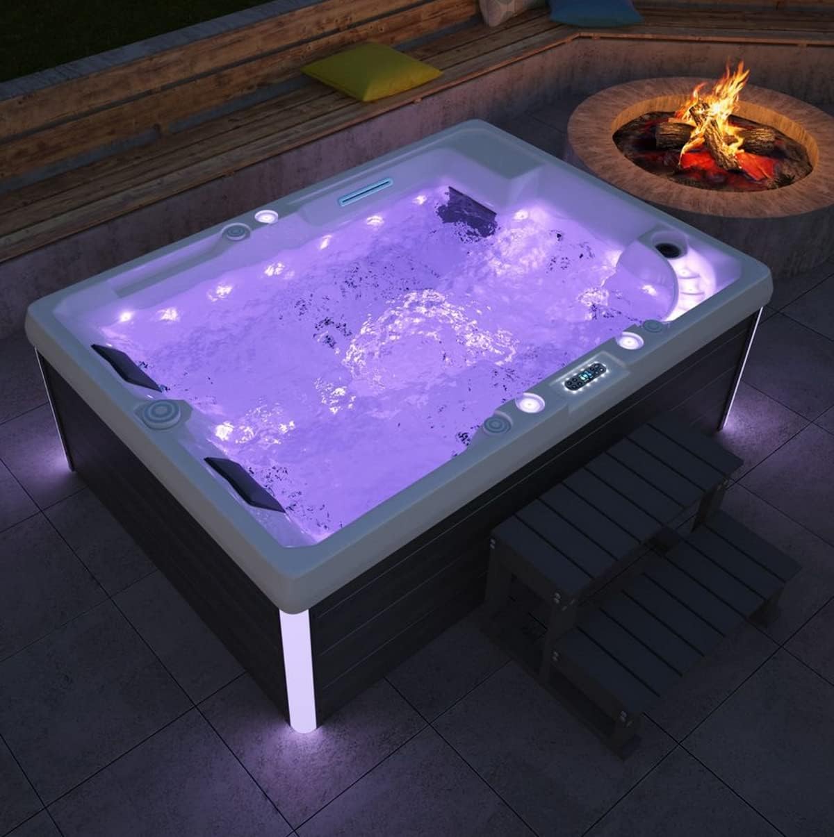 Supply24 since 2004 Audiogerät, 210x150 cm, Weiß/Schwarz, Luxus Outdoor Whirlpool Hot Tub Etna, Weiß, 36 Massagedüsen