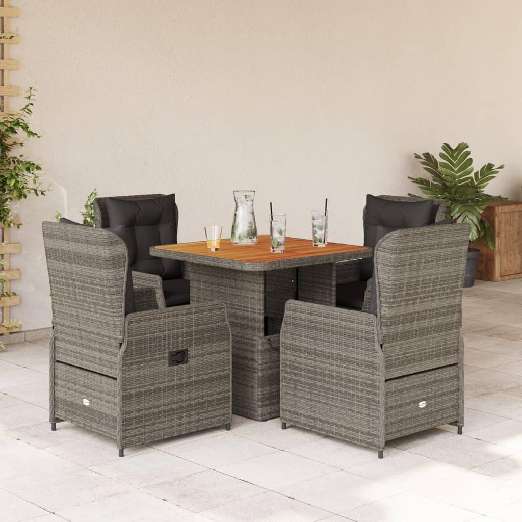 Verderoom Essgruppe, Grau, Rattan Gartenmöbel Set 4 Personen, Rattan Sitzgruppe, Gartentisch Mit Stühlen, Verstellbar Garten