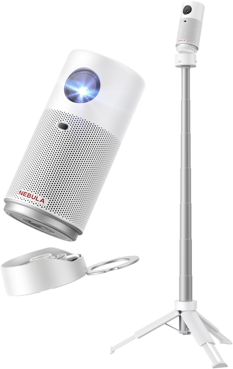 NEBULA Beamer, Schwarz, Capsule Air Projektor mit Google TV, offiziell Lizenziertes Netflix, 720p Smarter Mini- mit WLAN & Bluetooth