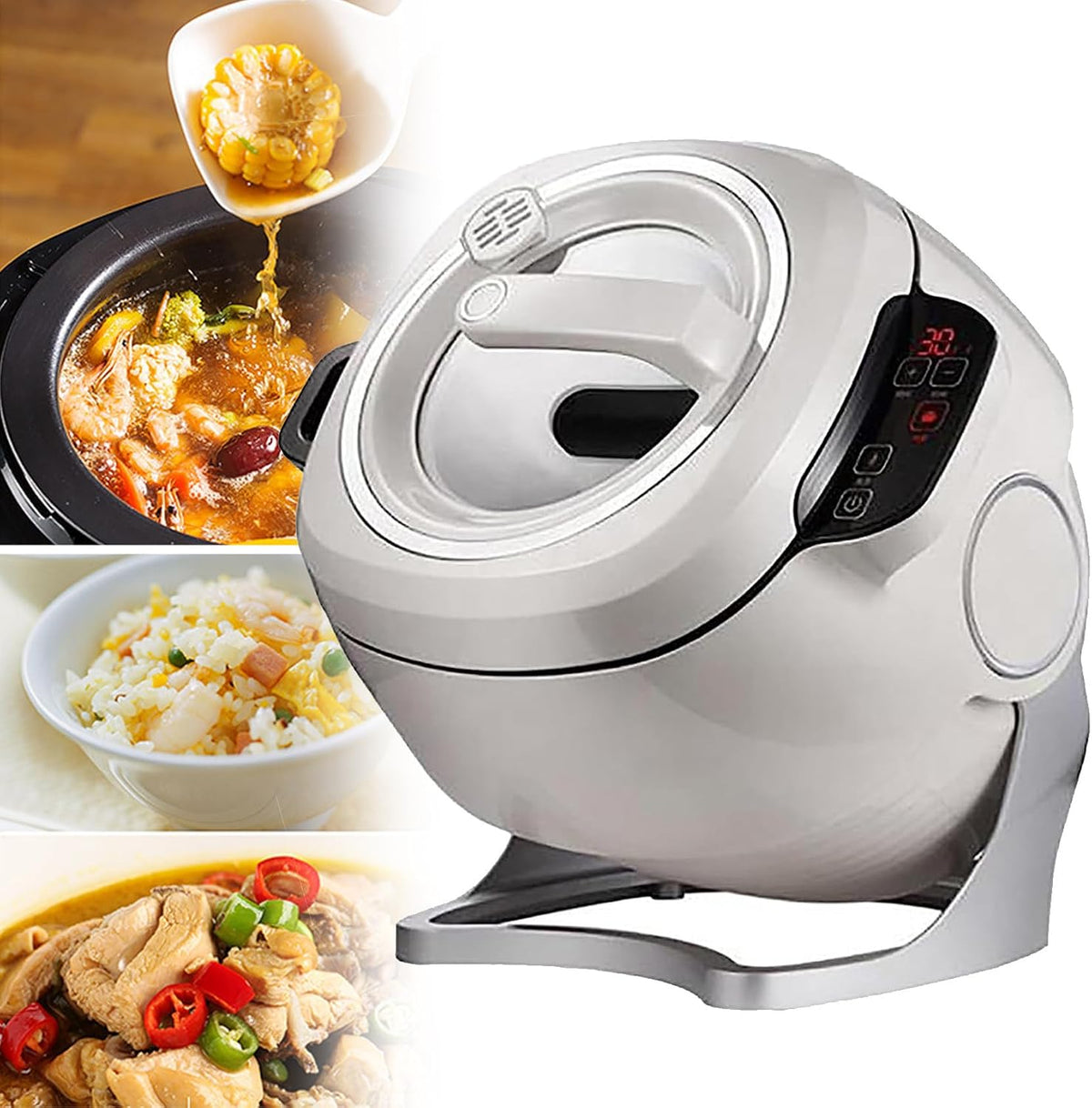 XDLYWUZIQ Multikocher, 6l, Grau, Kommerzielle Küchenmaschine, Intelligente Automatische Kochmaschine Mit 360°-Drehung