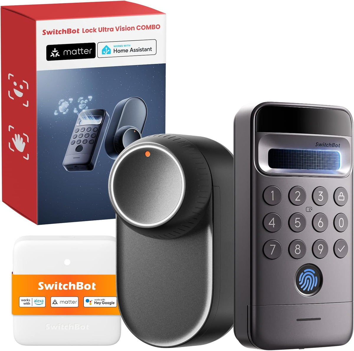 SwitchBot Türriegelschlösser, Schwarz, WiFi Smart Lock Ultra mit Keypad Vision Pro, 3D-Gesichts- & Venen-Erkennung