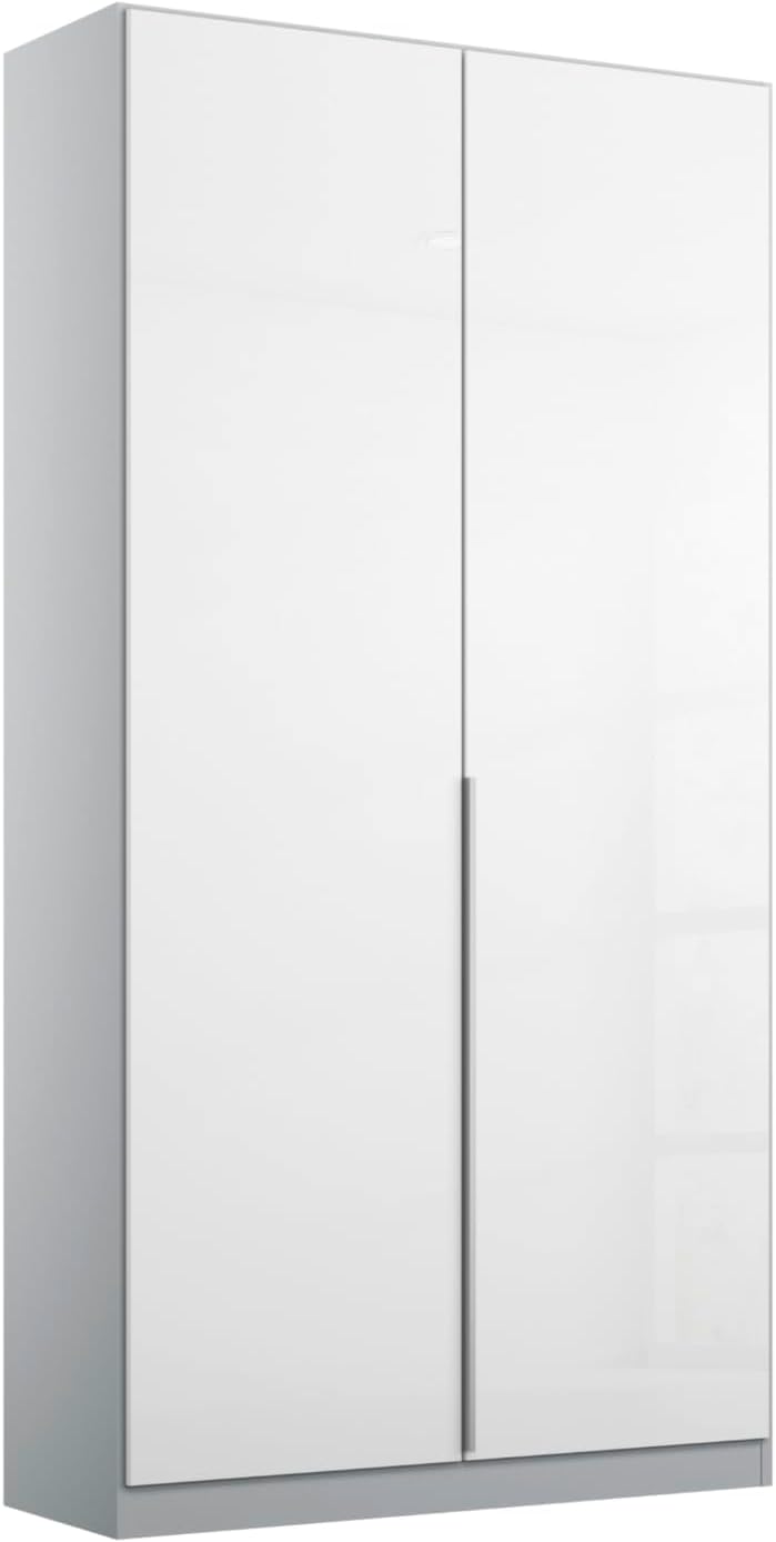 Kleiderschrank Rauch Möbel, 91 cm, Schwarz, Alabama, Schrank, Farbe Hochglanz Weiß/Seidengrau, Breite