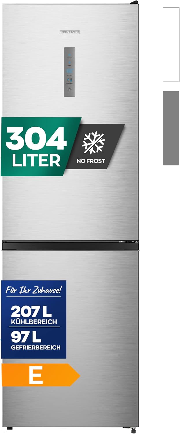 Heinrich´s Kühl-Gefrierkombination, 304Liter, 207 L, 39 dB, 97 L, Silber, Kühlgefrierkombination, Kühlvolumen, Gefrierfach