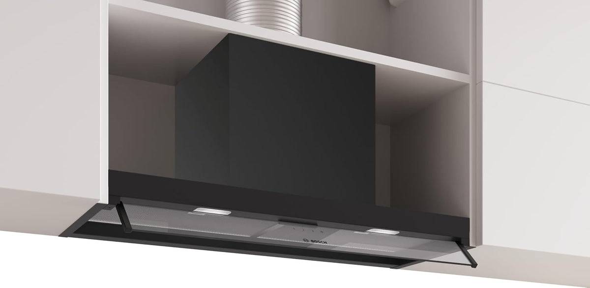 Serie Dunstabzugshaube, 80 cm, Transparent, Integrierte Designhaube, Klarglas, Mattschwarz, DBB85CC60