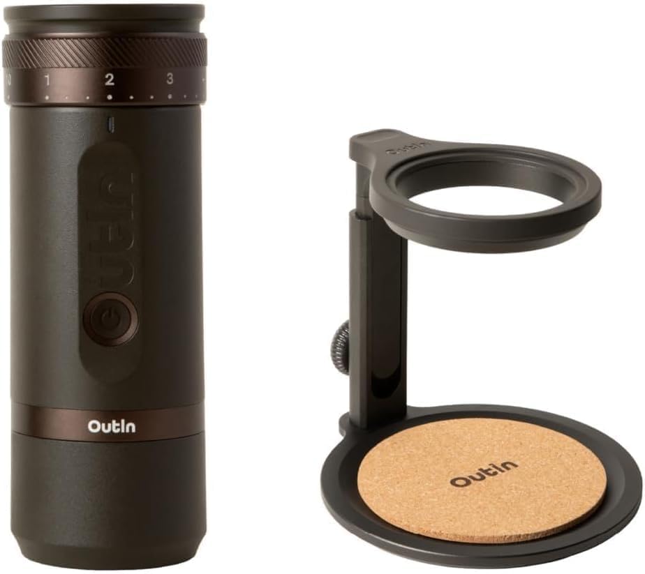 OutIn Kaffeemaschine, Weiß, Fino tragbare elektrische Kaffeemühle und abnehmbarer