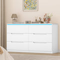 Hzuaneri Sideboard, 40 x 140 x 80 cm, Spanplatte, Braun, Kommode mit LED-Beleuchtung, 6 Schubladen, Weiß
