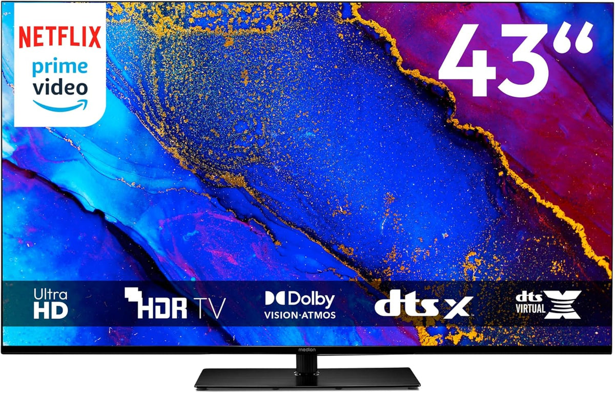 MEDION Fernseher, 43 Zoll, 108 cm, Schwarz, Smart TV, (Smart TV, Dolby Vision HDR, Prime Video, Disney+, Dolby Atmos