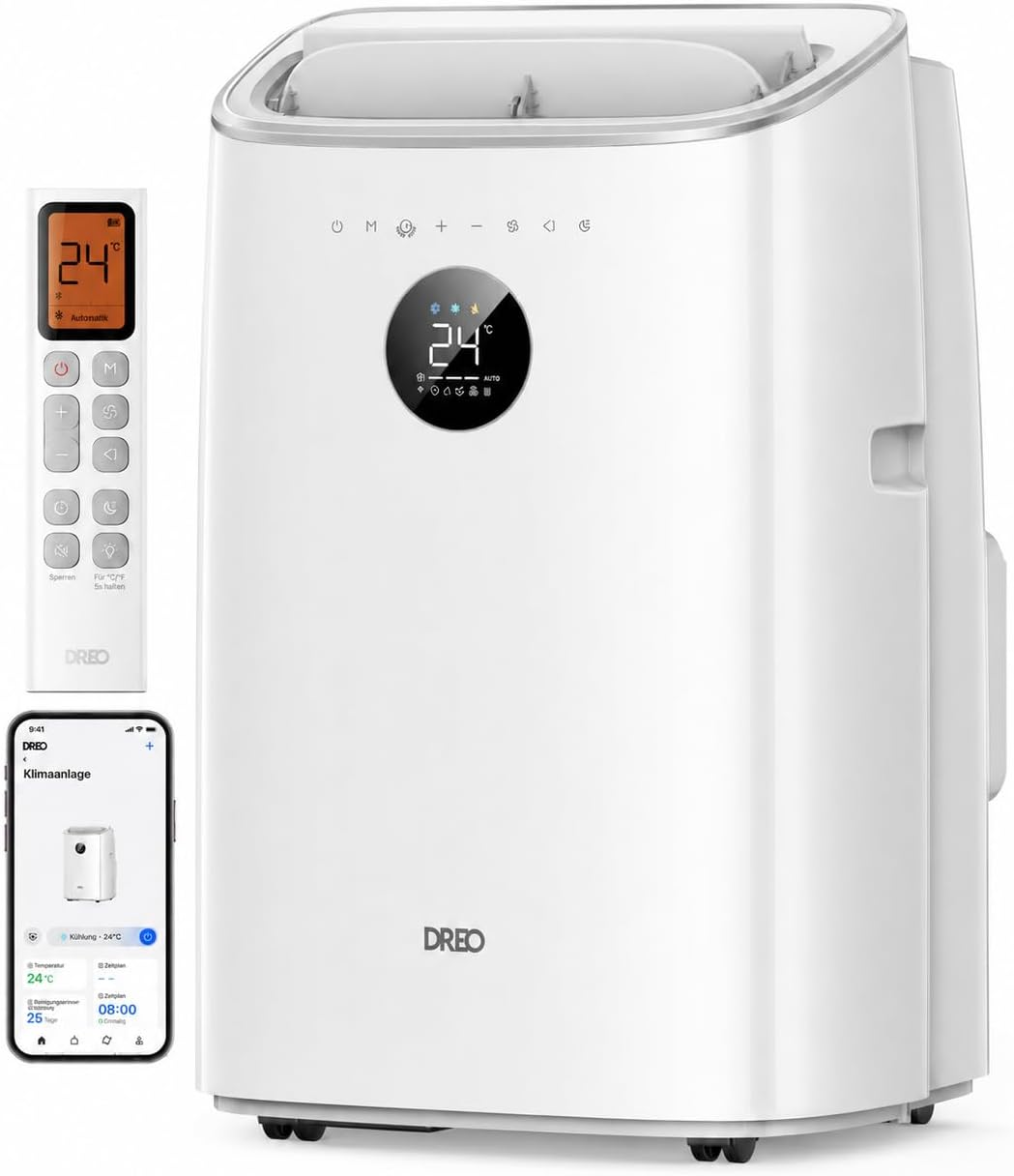 DREO Klimaanlage, 2,5 L, Weiß, Mobil, 7.500 BTU Mobiles Klimagerät für Schlafzimmer & Büro, 3-in-1 Kühlen/Ventilieren/Entfeuchten