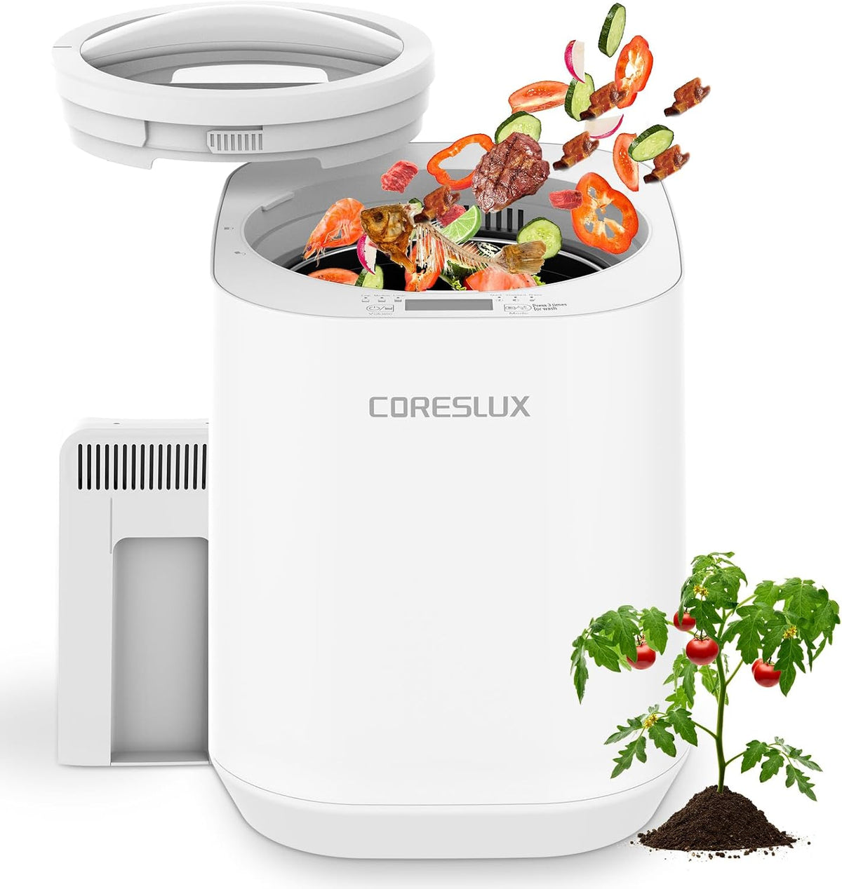 CORESLUX Komposteimer, 4 L, Weiß, Elektrischer Komposter Küchen, Geruchloser Küchen mit Kohlenstofffilter, Selbstreinigend