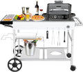 GFTIME Pizzaofen, 128 x 64 x 78 cm, Schwarz/Weiß/Silber, Grillwagen Servierwagen für Weber Q Serie, Ninja Woodfire