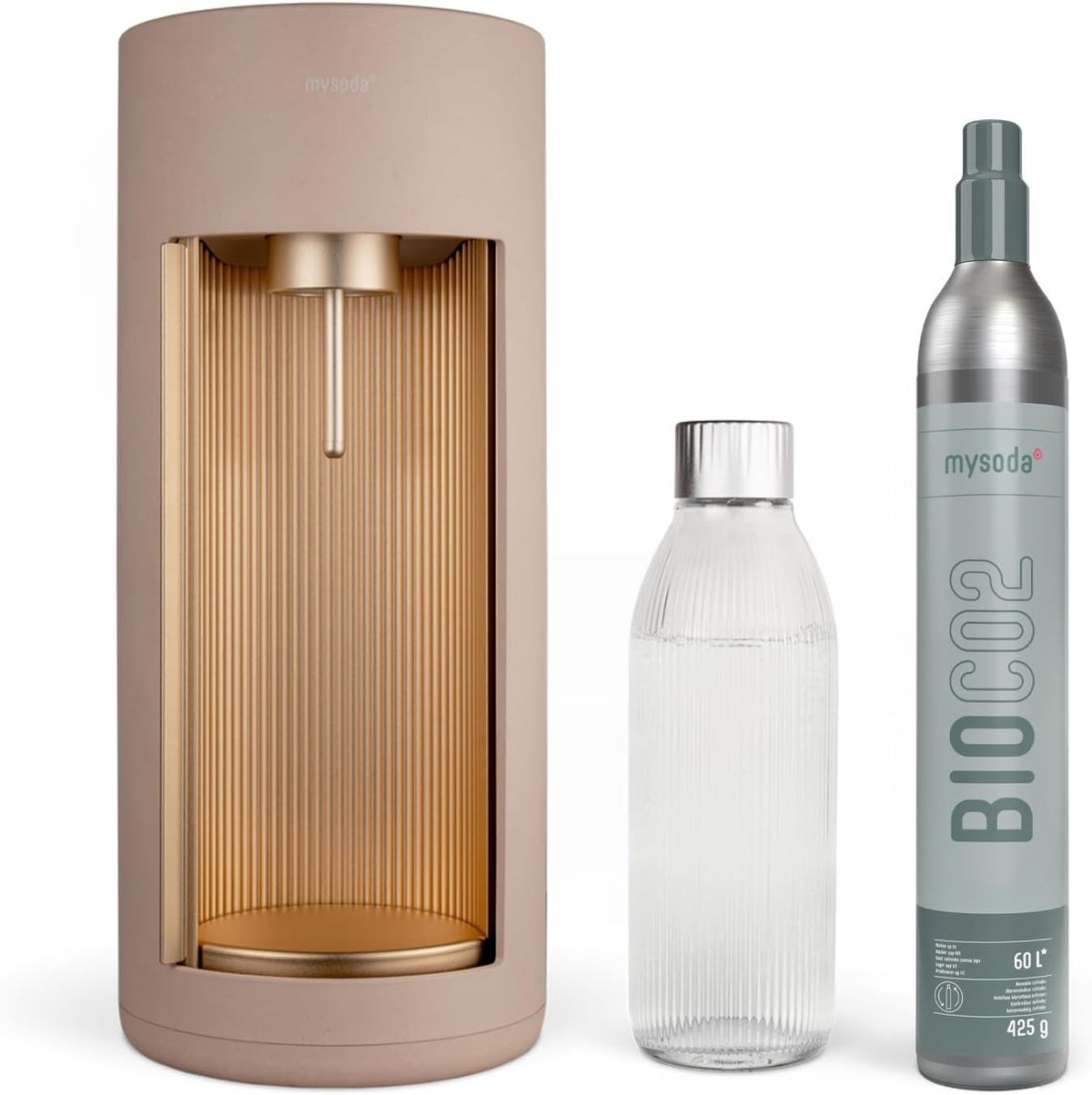 Mysoda Wassersprudler, 1 L, Transparent, Glassy aus Holzkomposit und Aluminium mit CO2-Zylinder