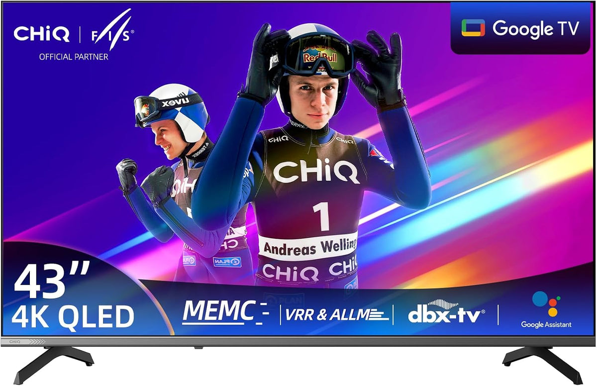 CHiQ Fernseher, 43 Zoll, Schwarz, 4K UHD QLED Smart Google TV, ALLM & VRR für Spiele, MEMC