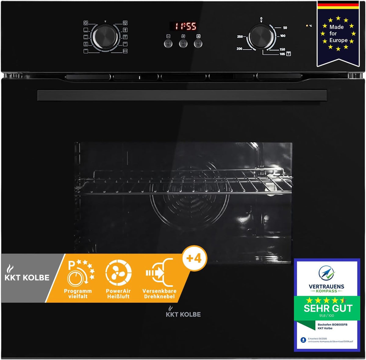 KKT Backofen, 60 cm, 70 L, schwarz, KOLBE Einbau BO8005FB