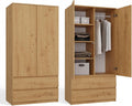 Kleiderschrank CDF, 90 cm, Eiche, breit Zweitüriger Flurschrank mit 2 Schubladen