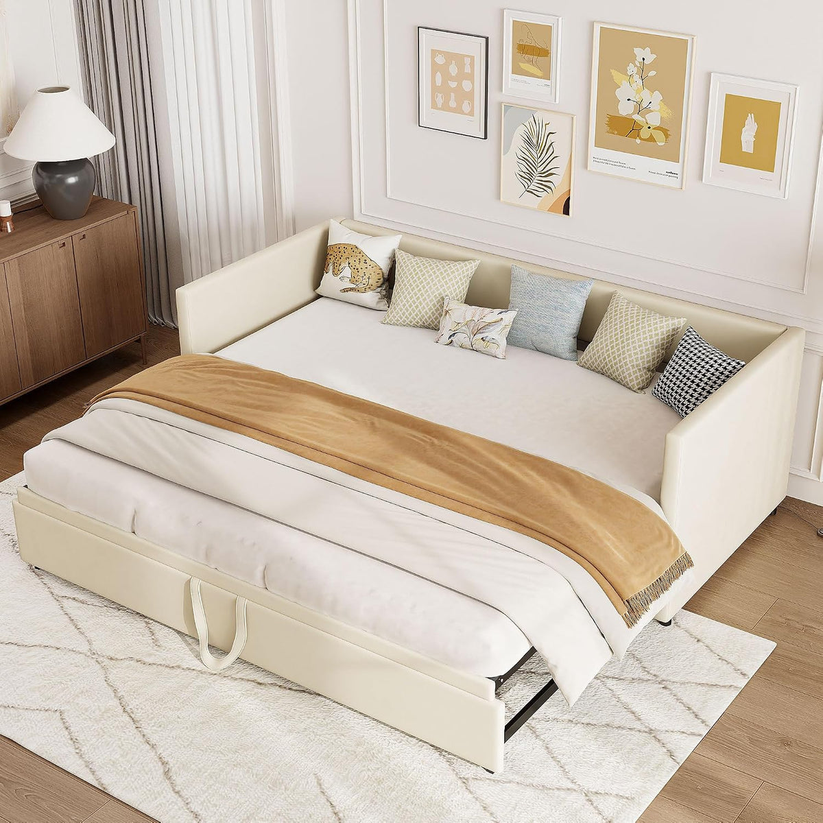 BRILVERDE Bett, 180x200 cm, Beige, Schlafsofa 90/, Ausziehbares Polster mit Lattenrost, Gäste Jugend Multifunktions
