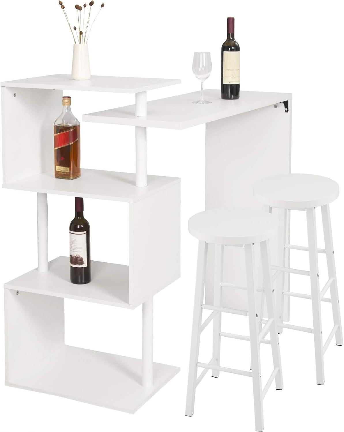 WOLTU Bartische & -theken, 134x38x112 cm, Metall, Holzwerkstoff (Klasse E1), Schwarz