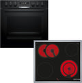 Bosch Kochfeld, 60 cm, Schwarz, Einbauherd-Set HND671LS67, Serie 6 Einbau-Herd, Pyrolyse-Selbstreinigung und Backwagen HEB578BB3