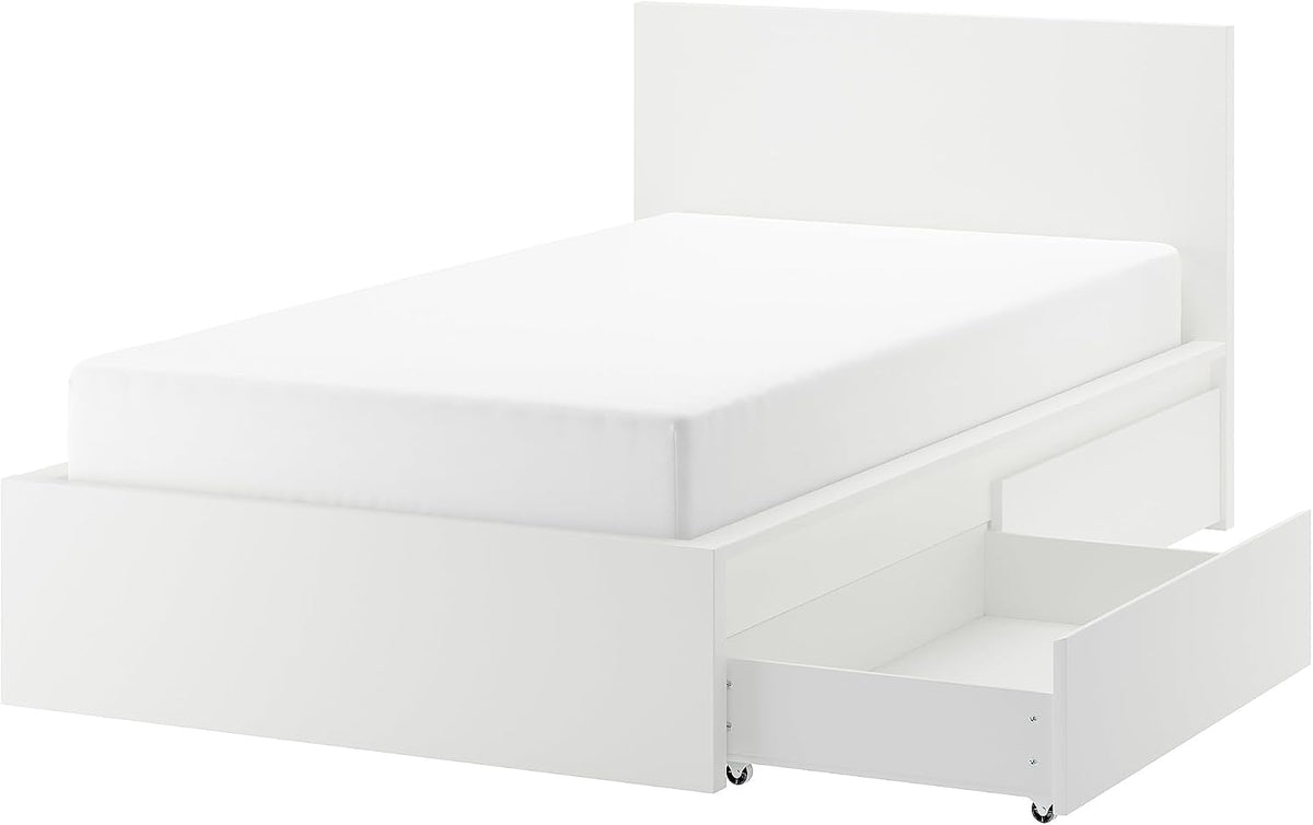 IKEA Bettrahmen, 120 x 200 cm, Weiß, MALM Bettgestell, hoch, mit 2 Aufbewahrungsboxen, /Luröy