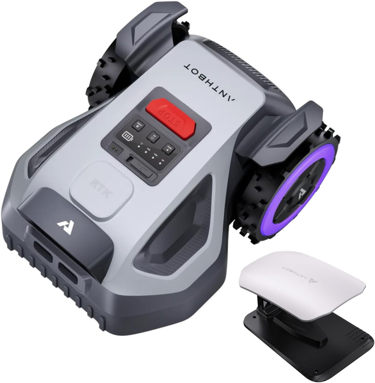 ANTHBOT Mähroboter, 500 m, 700 m, Grau/Schwarz/Lila/Rot, M5 mit passender Garage, ohne Begrenzungskabel mit RTK-Navigation und Dual-Vision