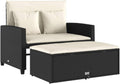Sofa vidaXL, Schwarz, Garten 2-Sitzer, Outdoor mit Hocker mit Staufach, Gartenmöbel mit Kissen, Gartensessel Gartenbank