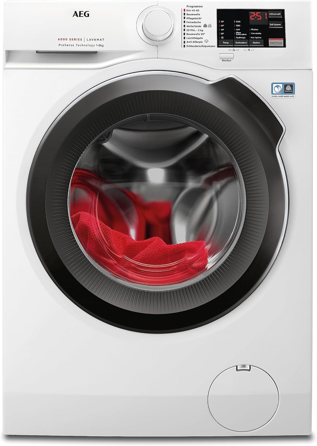 AEG Waschmaschine, 8 kg, Weiß, Serie 6000 ProSense: Mengenautomatik für automatische, Startzeitvorwahl, Nachlegefunktion