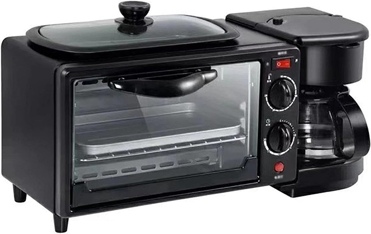 THREMA Mini-Öfen, 1250 W, Schwarz, 3-in-1-Frühstücksstation, Multifunktions-Frühstücksmaschine, Elektrische Frühstücksstation In Familiengröße