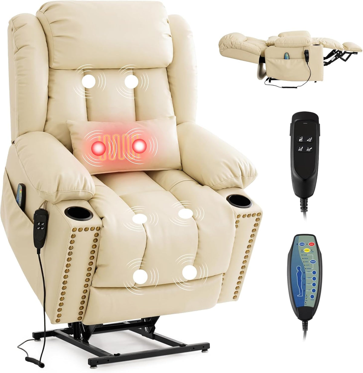 DUANDUAN Relaxsessel, Grau, 2-Motoren elektrisch, 180° Liegefunktion, Aufstehhilfe, Leises 2-Motoren, Massageheizung