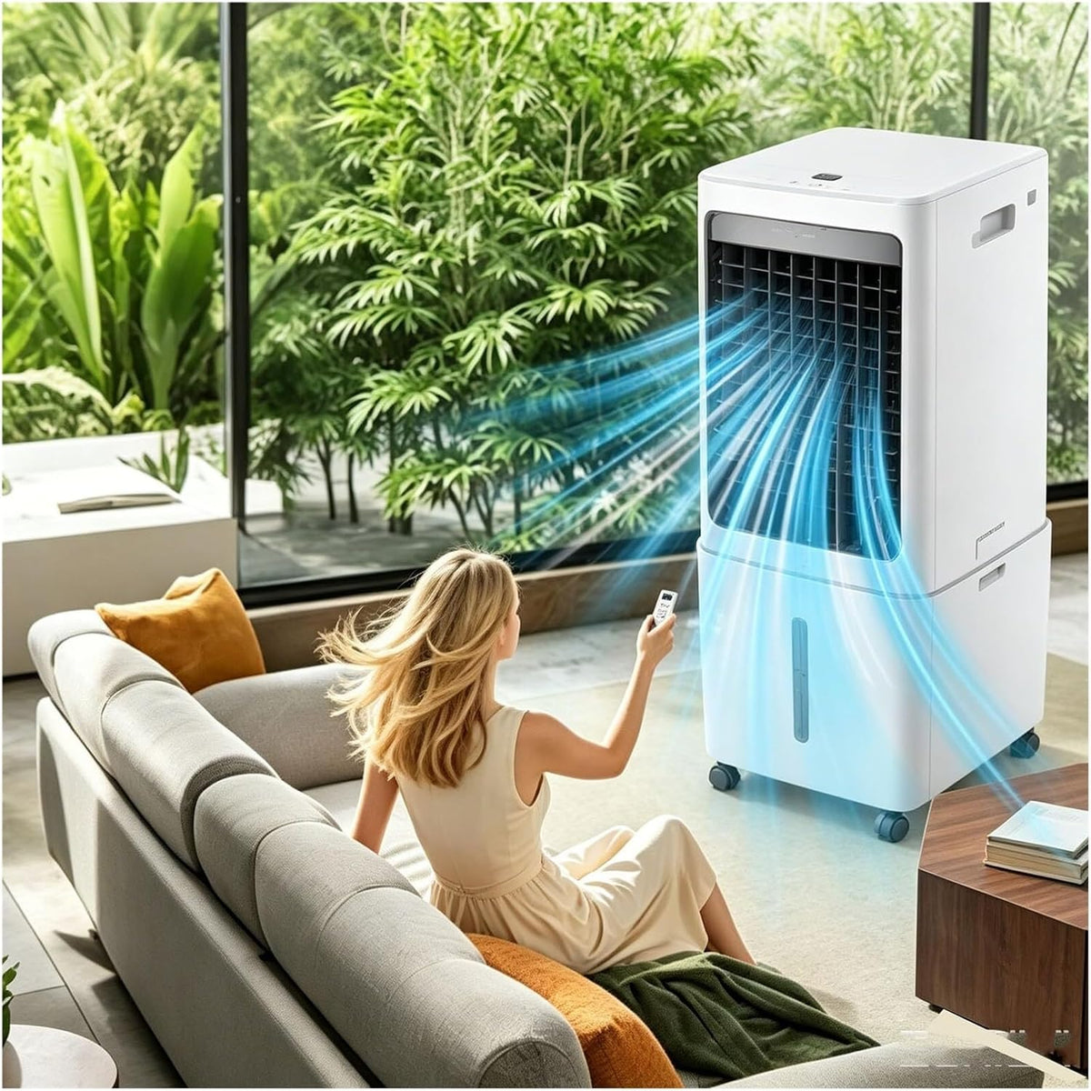10 L Ventilator, 10 L großer Wassertank, Weiß, tragbarer Sumpfkühler mit 2 Eisbeuteln, ventless Verdunstungs-AC für Schlafzimmer-Garage