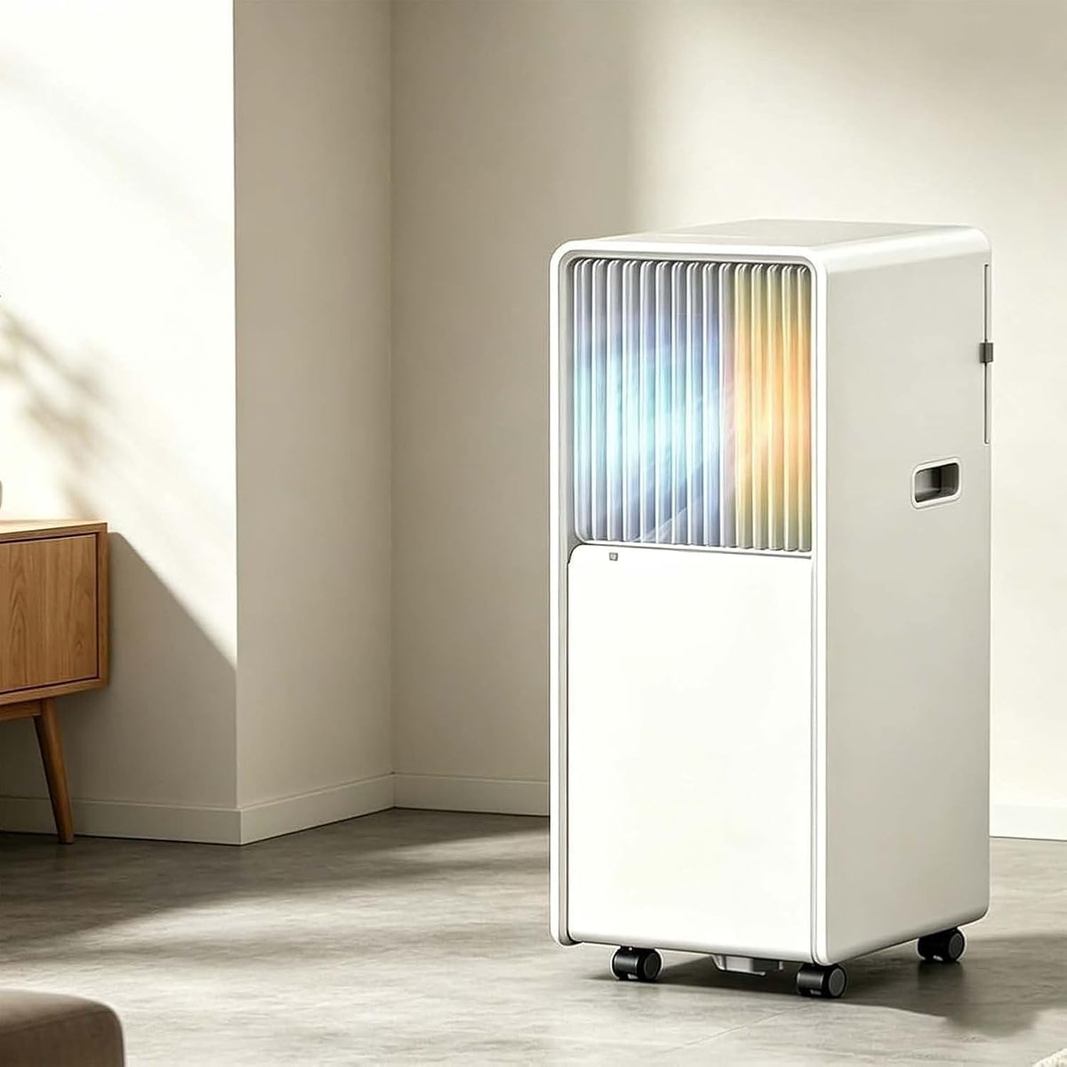 Mobiles Klimagerät, 45 m, Grau, Tragbare Klimaanlage 4-in-1 Inverter mit Heizen Kühlen, Fernbedienung, Staubfilter