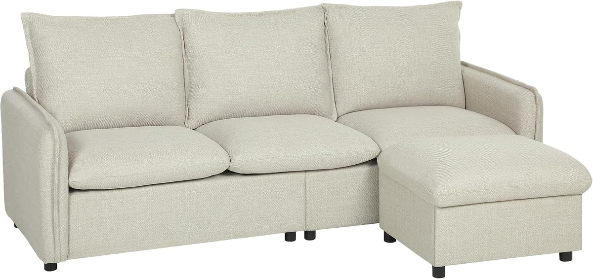 HOMCOM Sofa, 212 cm, Cremefarben, 3-Sitzer- mit Stauraum-Hocker, modulares Eck, modernes Design, gepolsterte Sitzfläche