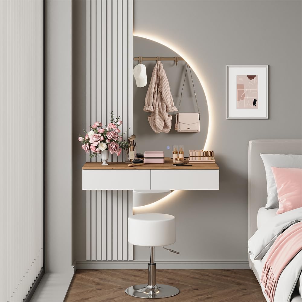 Vicco Schminktisch, 100 cm, Die Schminkkommode besteht aus 15 mm MDF mit Melaminharzbeschichtung und Glas, welches pflegeleicht und langlebig ist