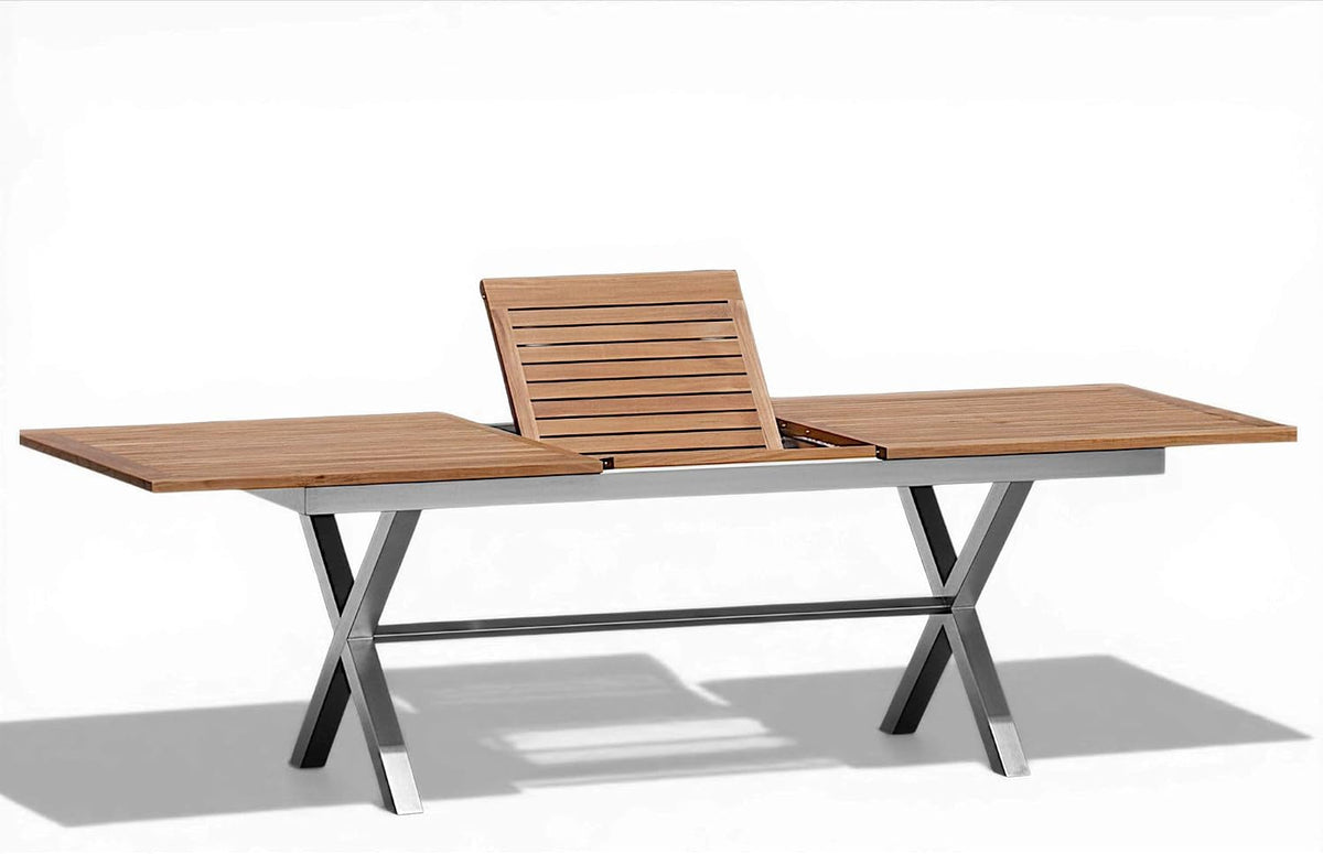 ALEOS. Esstisch, 260x100 cm, Holz/Silber, Edelstahl Teak Ausziehtisch 200/ Gartentisch Holztisch