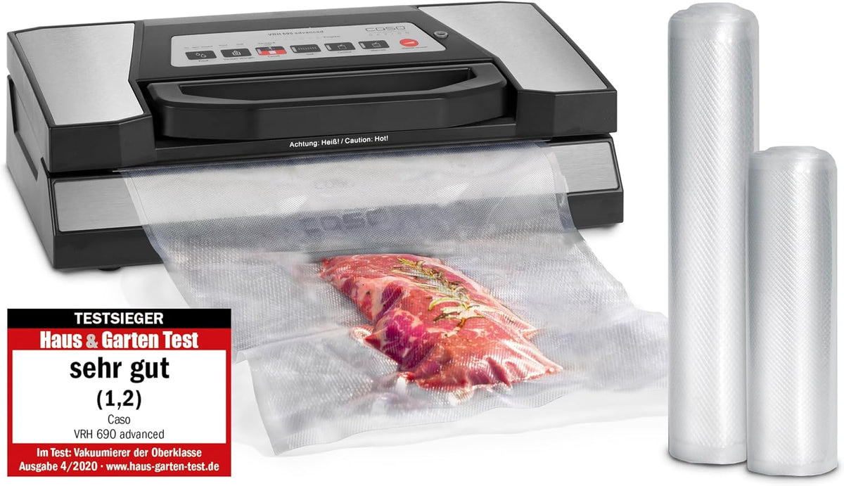 Caso Folienschweißgeräte, 20 L, Schwarz, VRH 690 advanced, Profi‑Vakuumierer, 150 Nonstop‑Vorgänge, /min, doppelte Schweißnaht