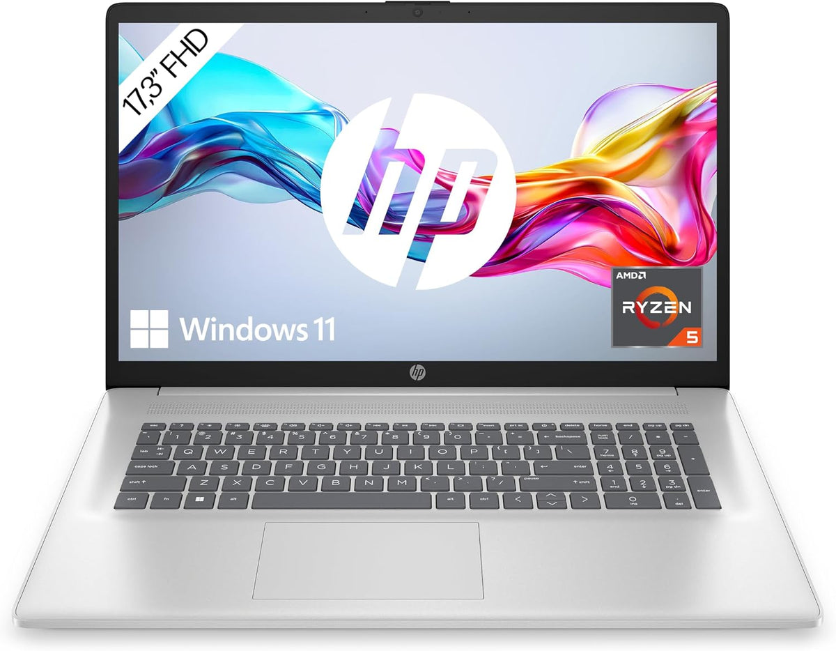 HP Laptop, Silber, mit 17, 3' FHD Display, AMD Ryzen 5 7520U, 16GB DDR5 RAM, 512 GB SSD, AMD Radeon-Grafik, Windows 11